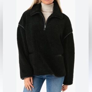 Tuckernuck Rhodes Shearling Quarter Zip Pullover in Black Sz M